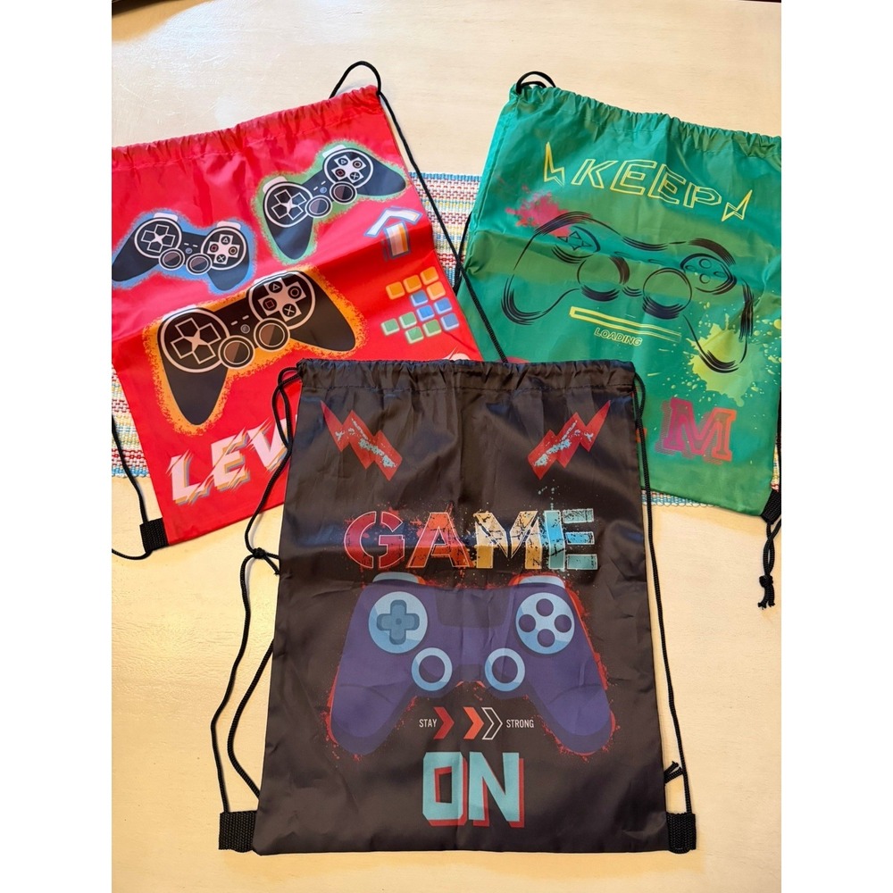 Lot Of 3  "Gamer" Fabric Sackpacks Party Favor Bags 16x13" NEW